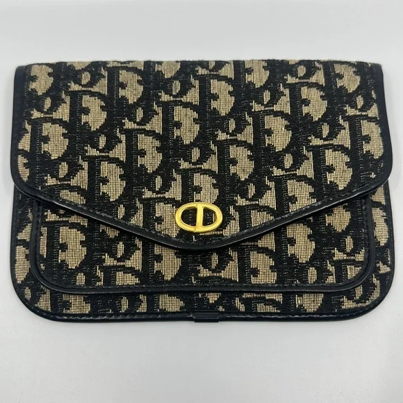 Christian Dior Monogram Black & Tan Envelope Small Clutch Wallet - Picture 2 of 9